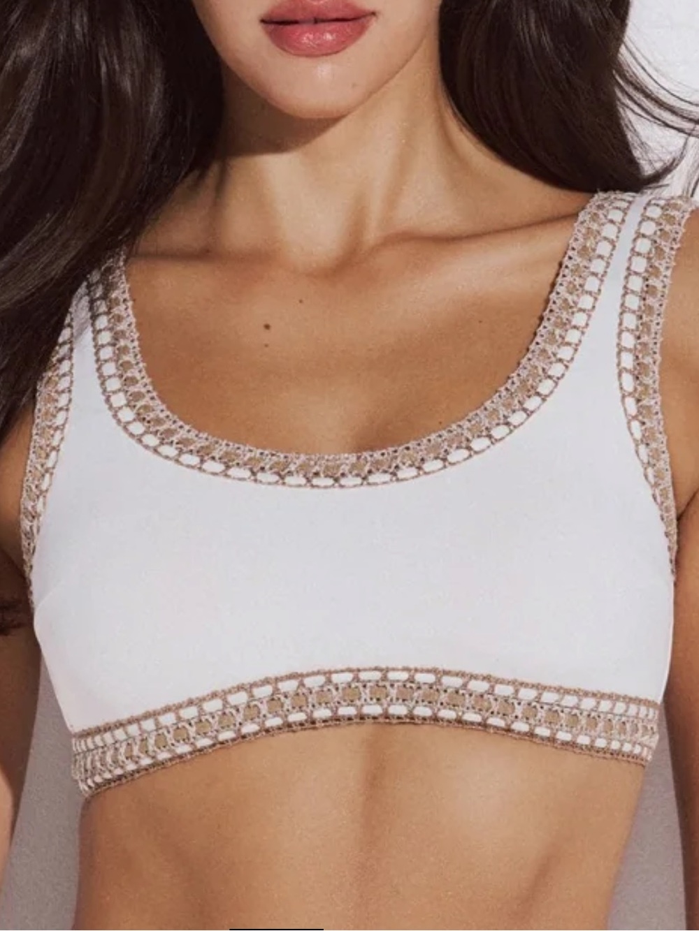 NWT LIDA Swimwear Ivory Gold Crochet Trim Bikini Crop Top Made in Greece M